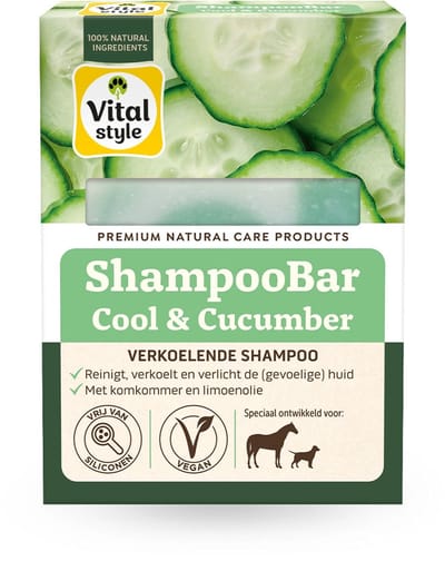 VITALstyle ShampooBar Cool & Cucumber - Hondenshampoo - Paardenshampoo - Verkoelend, Voor Een Frisse Reiniging - Voor De Gevoelige Huid - Met o.a. Komkommer & Aloë Vera