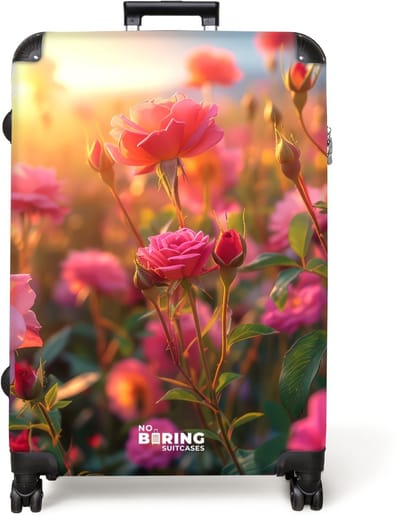 NoBoringSuitcases.com® - Koffer groot - Reiskoffer lichtgewicht - Roze rozen bij zonsondergang. - Rolkoffer met 4 wielen - Grote trolley XL - 98 liter bagage