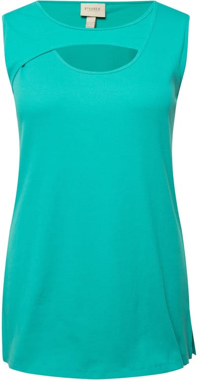 Ulla Popken - Dames - Top ribjersey ronde hals mouwloos biologisch katoen - Turkoois - Maat 46+
