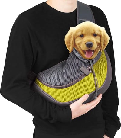 Honden Draagtas-Hondenrugzak - Kleine hondenrugzak - Geschikt voor kleine honden en katten - Ademend - Mesh handsfree - Met verstelbare schouderband - Kleine hondentas - Geschikt voor buitenreizen (geel-31*24)