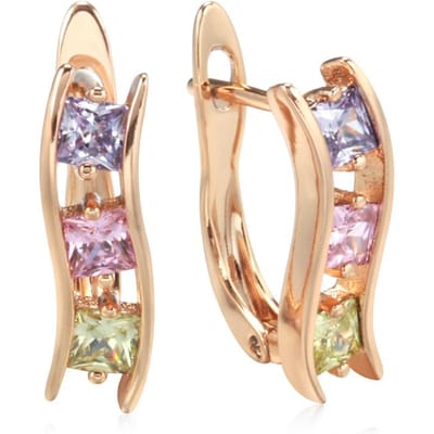Boucles d'oreilles carrées en zircon naturel brillant pour femme et fille Tendance Couleur Or Rose Coréen Sexy Créatif Bijoux Quotidien beige