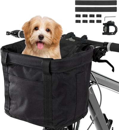 Fietsmand, Afneembare Fietsstuurmand, Voorste Canvas Transportmand, Huisdierendragertas van Aluminiumlegering voor MTB, Picknick, Winkelen, Klein Huisdier (Zwart)