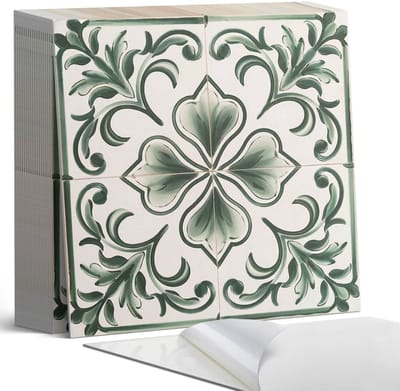Coloray Plaktegels - Patroon met bladeren en harten Zelfklevende Tegels - 20 cm x 20 cm - Groente Plaktegels - 20 stuks - Vierkant PVC Tegels - Plaktegels Badkamer - Plaktegels Vloer - Vinyl Tegels Zelfklevend - Wandtegel Zelfklevend