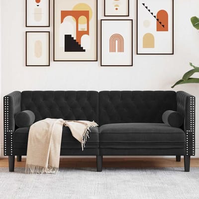 vidaXL - Tweezitsbank - Chesterfield-stijl - en - bolsters - fluweel - zwart