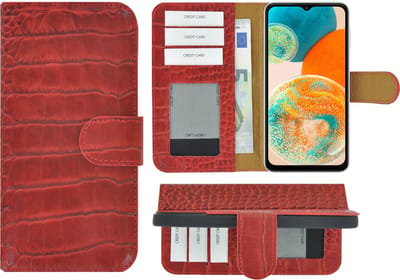 MoDo hoesje Geschikt voor Samsung Galaxy A23 - Echt Leer Book Case - Croco Rood