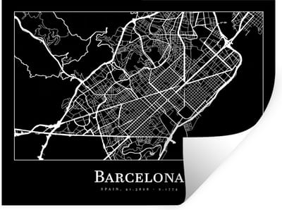 Muurstickers - Sticker Folie - Stadskaart - Barcelona - Plattegrond - Kaart - 40x30 cm - Plakfolie - Muurstickers Kinderkamer - Zelfklevend Behang - Zelfklevend behangpapier - Stickerfolie