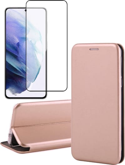 Hoesje geschikt voor Samsung Galaxy S21 Plus - Screen Protector FullGuard - Book Case Kunstleer ThinShield Roségoud & Screenprotector