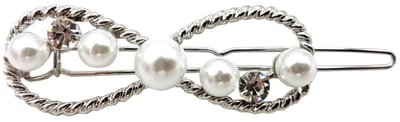 Haarsoires Haarspeld Haarclip 4,5cm - Infinity - Parel Strass Steentjes - Zilver wit - Hair Clip - Decoratieve Haaraccessoire