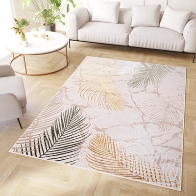 Tapiso Crystal Vloerkleed Beige Goud Cr√®me Marmer Tapijt Maat- 80x150
