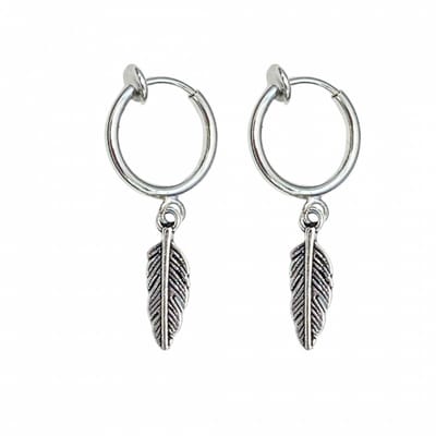 Klem oorbellen -zilverkleur- mini -veertje-geen gaatje-Charme Bijoux