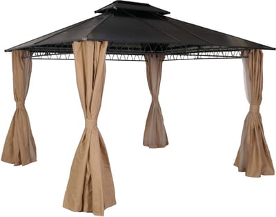 Hardtop pergola MCW-M81, paviljoen, aluminium dakstutten 7cm stalen frame met zijwand en muggengaas 3,6x3m ~ crème