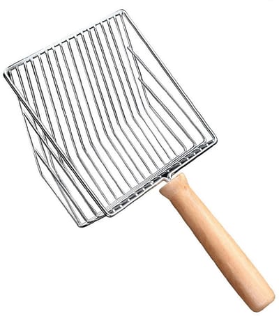 EXCITAT kattenbakschep - Metalen kattenbakschep - Houten handvat kattenbakschep - Kattenbakschep - Speciale kattenbakschep - Zilver
