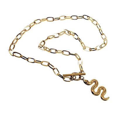 45cm x 5mm Ketting Dames - Verguld RVS - Halsketting - Ovale Schakelketting met Slangenhanger
