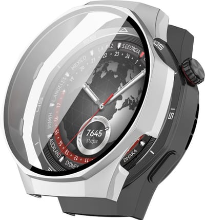 Watch case screenprotector - hoesje - gehard glas - geschikt voor Huawei Watch GT 5 Pro (46 mm) - zilver