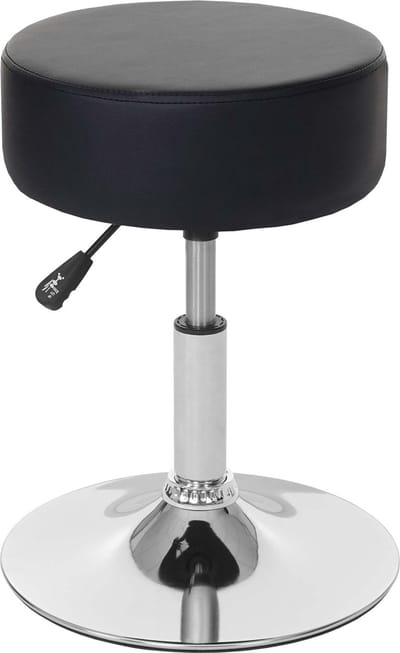 Kruk MCW-C22, make-up krukje, in hoogte verstelbaar Ø 35cm ~ kunstleer, zwart