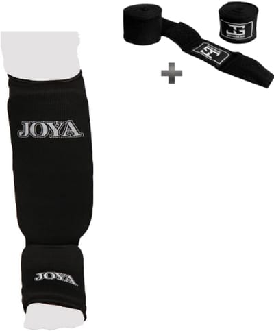Joyagear Scheenbeschermer – Kickboksen/MMA/Muay Thai – Inschuif Elastisch Katoen – Zwart – M – incl. Bandage