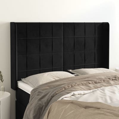 vidaXL - Hoofdbord - met - randen - 147x16x118/128 - cm - fluweel - zwart