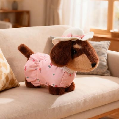 Schattige Teckel Pluche Speelgoed Draagt Kleding Pop Kawaii Roze Jurk Blauw Shirt Bijen Verkleed Teckel Pop Verjaardagscadeau Speelgoed 25cm roze