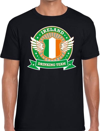 Zwart Ireland drinking team t-shirt zwart heren - Ierland kleding S