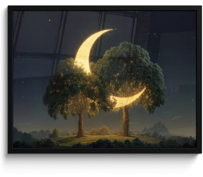Poster in lijst - Fotolijst 80x60 cm - Posters - Maan - Bomen - Rust - Posterlijst zwart - Decoratie - Wanddecoratie woonkamer - Muurdecoratie slaapkamer