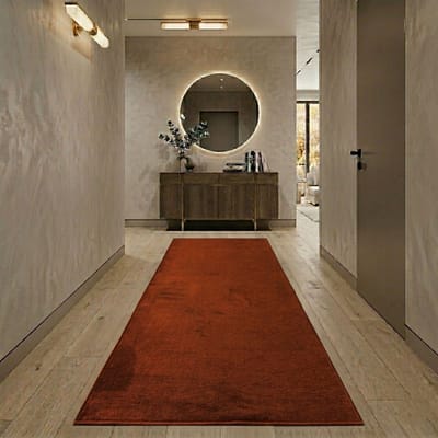 FLOORDIREKT Premium Tapijtloper Op Maat Azade - Hoogwaardig Jacquardgeweven - Aangenaam Zachte Katoenpool - Terra - 80 x 100 cm