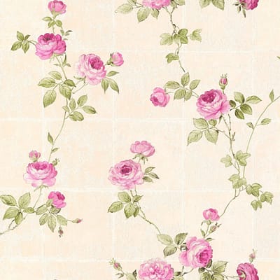 Bloemen behang Profhome 345014-GU vliesbehang licht gestructureerd met bloemen patroon mat roze groen beige 5,33 m2