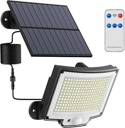 GELLDG Buitenmuurverlichting - Zonne-LED Wandlamp met Afstandsbediening - 4 Verlichtingsmodi - Geschikt voor Tuin, Pad en Ingang - Waterdicht IP65 - Plastic Behuizing - Incl. 5 Meter Kabel