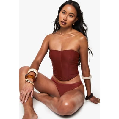 boohoo Dames Premium Corset Detail Tankini Bikini Top | Rust | Maat: 6