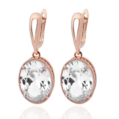 Deja Jewels Oorbellen met Ovale Glassteen Hangers - Dames, Rosegoudkleurige Afwerking, Transparante Glassteen