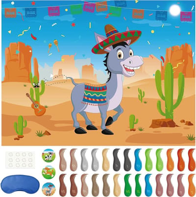 Spel Speld de staart op de ezel Mexicaanse Fiesta - Feestartikelen Verjaardagsfeestje Kinderen - 48 staarten Decoraties Supplies