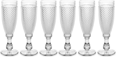 Vivalto Prosecco/champagneglazen - glas - set 12x stuks - 185 ml - Luxe Diamonds relief glas