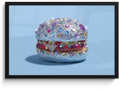 Poster in lijst - Fotolijst 60x40 cm - Posters - Glitters - Hamburger - Blauw - Posterlijst zwart - Decoratie - Wanddecoratie woonkamer - Muurdecoratie slaapkamer