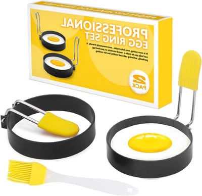Set van 2 Antiaanbak Ei- en Pannenkoekenringen met Flip Handvat en Oliekwast - Perfect voor Ontbijt en Brunch (7.5cm)