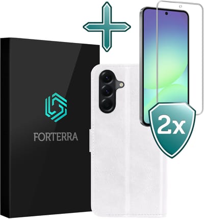 Hoesje Met 2x Screenprotector - Geschikt voor Samsung Galaxy A56 - Luxe Pasjeshouder - Flip Case - Bookcase Portemonee - Kunstleer Book Case - Flipcase Hoes - Book Cover - Walletcase - Portemonneehoes - Wit