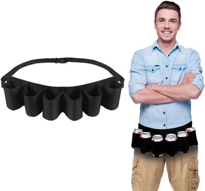 Ronte - Draagbare bierriem voor 6 blikjes, ideaal voor kamperen, wandelen en feestjes buiten - Zwart