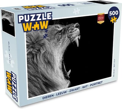Puzzel Dieren - Leeuw - Zwart - Wit - Portret - Legpuzzel - Puzzel 500 stukjes