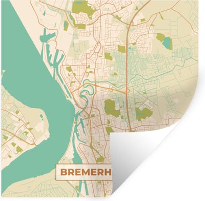Muurstickers - Sticker Folie - Plattegrond - Bremerhaven - Kaart - Stadskaart - Vintage - 100x100 cm - Plakfolie - Muurstickers Kinderkamer - Zelfklevend Behang XXL - Zelfklevend behangpapier - Stickerfolie
