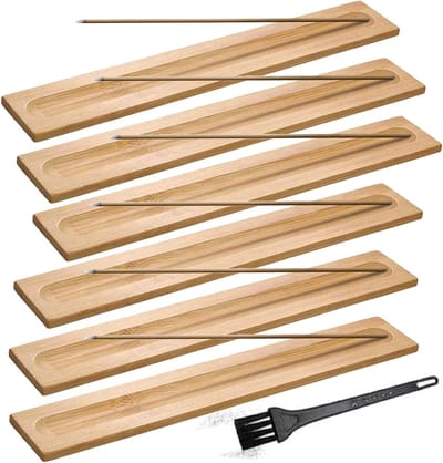 Houten wierookhouder set van 6, 23 cm lang, inclusief reinigingsborstel voor een optimale geurbeleving