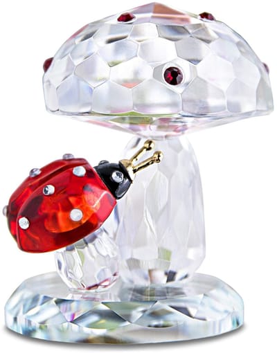 Allecto - Crystal Lieveheersbeestje op Paddenstoel - Handgemaakt - Transparant - Decoratie voor Thuis - Verzamelobject - Geschikt voor Kinderen