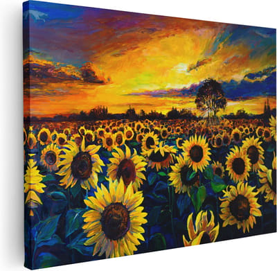 Artaza Canvas Schilderij Zonnebloemen - 40x30 cm - Klein - Wanddecoratie Woonkamer - Muurdecoratie Zon - Schilderijen Op Canvas Landschap