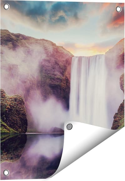 Gards Tuinposter Waterval met een Weerspiegeling in het Water - 40x50 cm - Tuindoek - Tuindecoratie - Wanddecoratie buiten - Tuinschilderij
