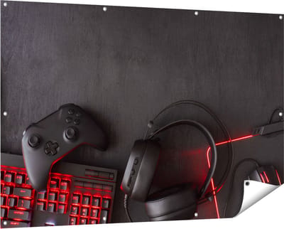 Gards Tuinposter Gaming Spullen - Accessoires - Controller - 150x100 cm - Tuindoek - Tuindecoratie - Wanddecoratie buiten - Tuinschilderij