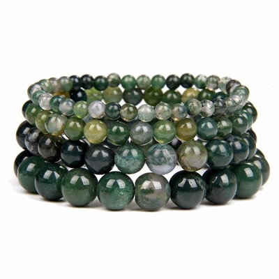 Bixorp Gems Mos Agaat Edelsteen Armbanden set 4mm + 6mm + 8mm + 10mm - Edelstenen Armbanden Bundel Cadeau
