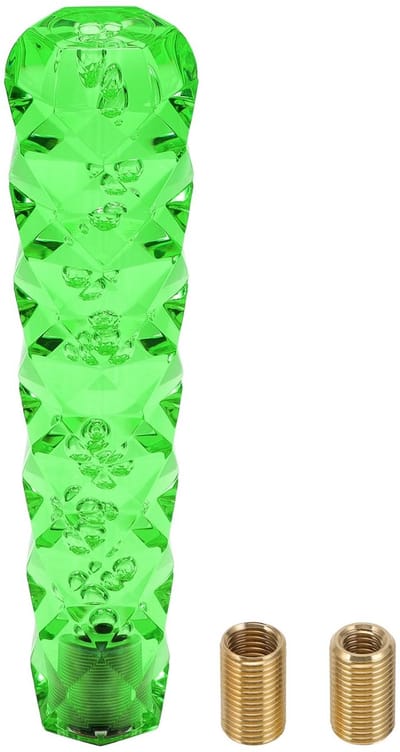 Dailygoods - Diamantpatroon Crystal Shift Knop, 20cm Universeel voor Automatische en Handmatige Voertuig Versnellingspook Knop met 2 Adapter Acryl Groen, 1 Set