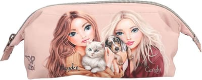 Etui met Hanger - Pennendoosje Schooltas - Schoolspullen Opbergen - Ruim Hoofdvak Buitenvak - 18x10x8 CM - Roze Hond Kat