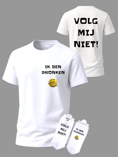 T-shirt Grappige tekst - Giftset - Volg mij niet - Shirt - Party Set - Cadeau set shirt en sokken - Grappig cadeau voor vrouw en man - Verjaardag - Kerst cadeau - Festival t-shirt set - Vaderdag - Moederdag - T-shirt voor dames en heren - Maat XXL
