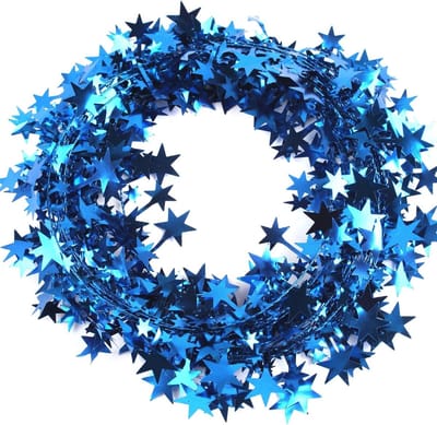 3-delige Kerstdecoratie met Sterren - 7,5m Tinsel Garland voor Kerstboom, Bruiloft en Feestdecoratie in Blauw
