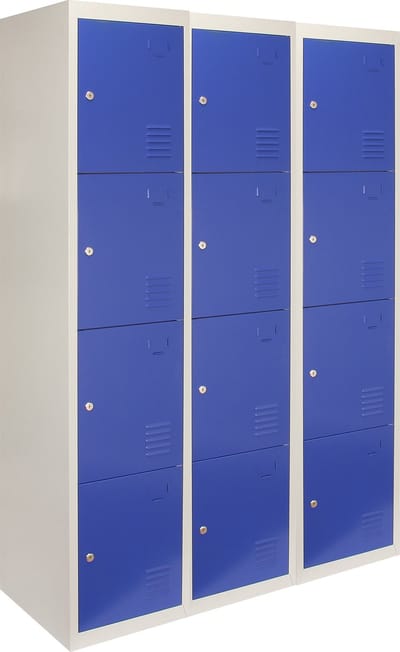 Lockerkast metaal set 3x - blauw - 4-deurs - flatpack
