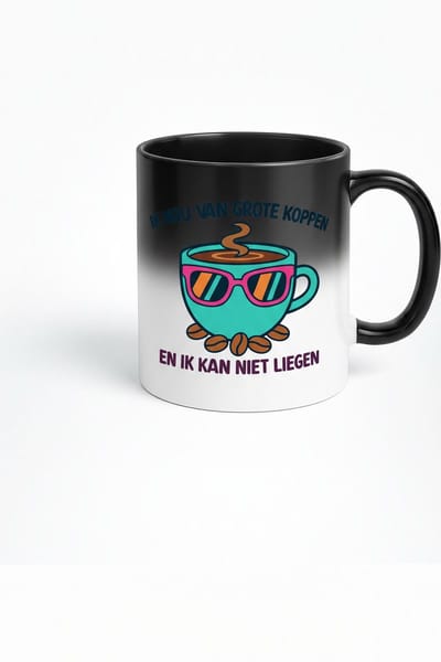 Ik Hou Van Grote Koppen Magic Mug - Zwarte Tovermok met Verborgen Design