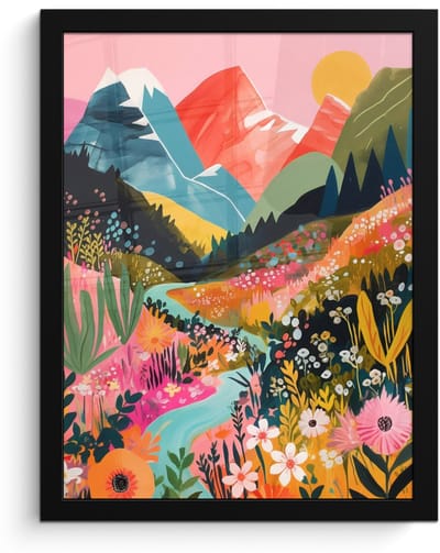 Poster in lijst - Fotolijst 30x40 cm - Posters - Rivier - Diepte - Bloemen - Posterlijst zwart - Decoratie - Wanddecoratie woonkamer - Muurdecoratie slaapkamer